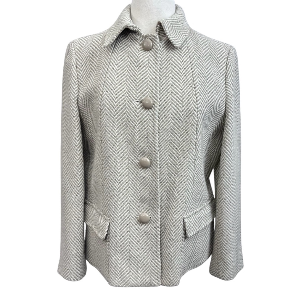 Talbots Cream Tan Herringbone Blazer Jacket Womens 16